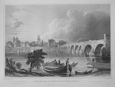 Steel engraving from "Views of the Rhine" by William Tombleson (around 1840): The Moselle Bridge at Coblentz
