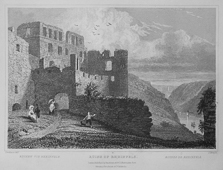Steel engraving from "Views of the Rhine" by William Tombleson (around 1840): Ruins of Rheinfels